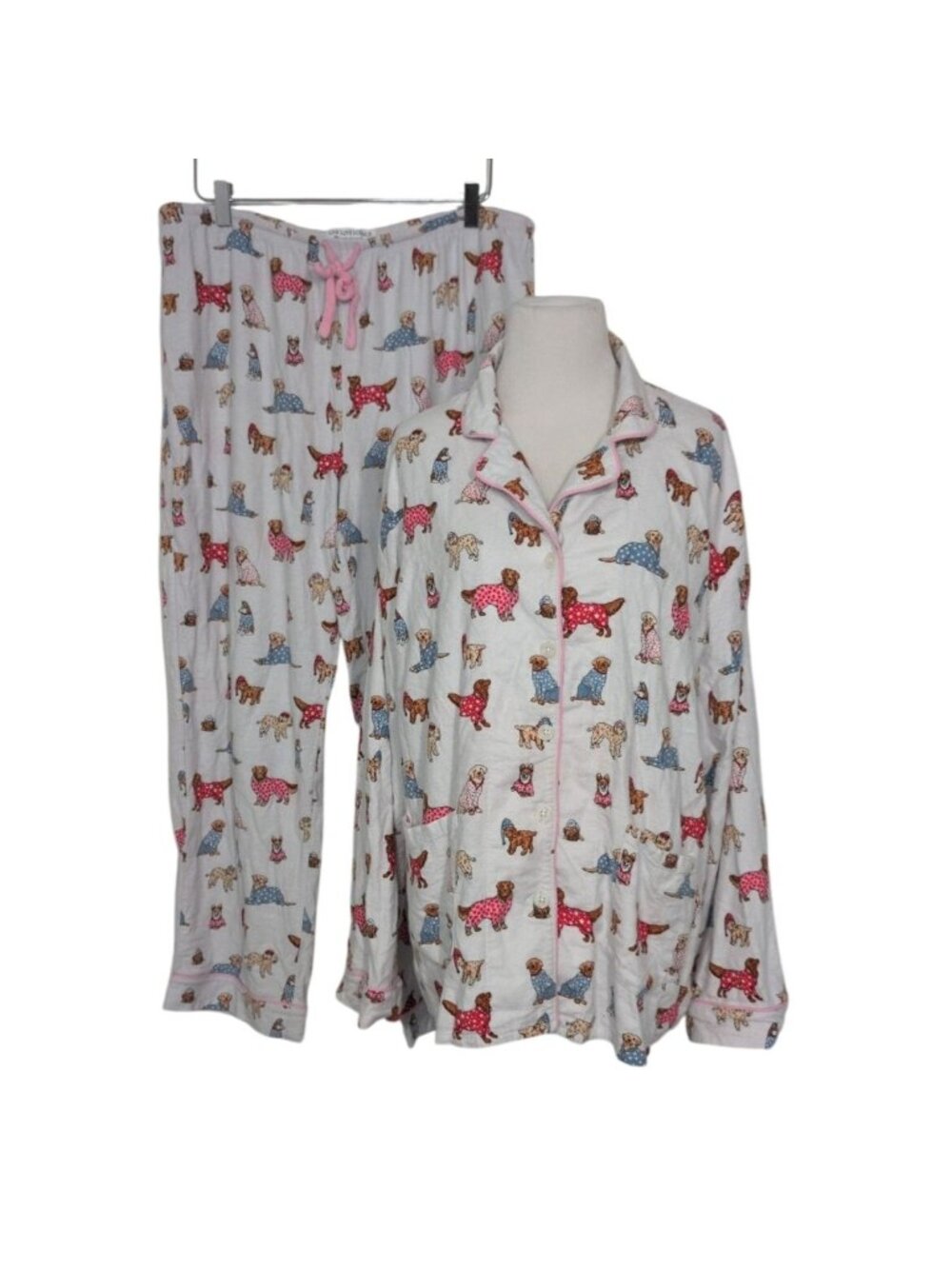 Karen Neuberger Dogs in Pajamas Pajama Set Womens Size XL White Flannel Casual
